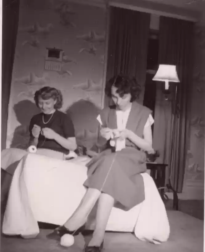 Mrs Herrmann crocheting c1952